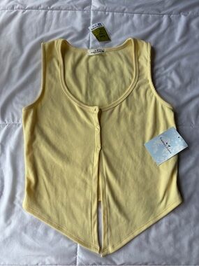 Rebellious Dreamer Pale Yellow Ribbed Button-Front Tank